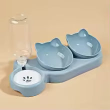 Kit de Comedero y Bebedero 3 en 1 para Gatos – Tazón Inclinado con Botella de Agua de Gravedad